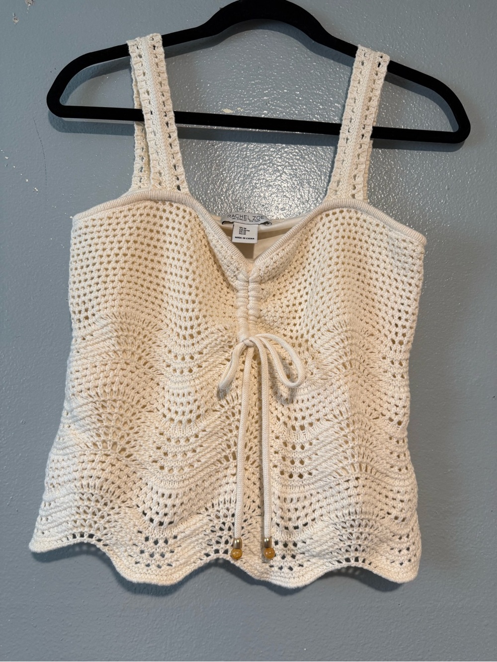 Rachel Zoe Cream Crochet Tie-Front Tank Top size MEDIUM